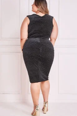 Sparkle Off The Shoulder Midi - Black by Goddiva Plus