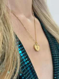 Sparkly Heart Necklace In Gold by SVNX