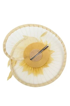 Spiral Circular Brim Fascinator With Feathers Burst In Beige by SVNX