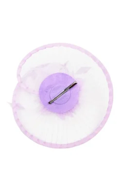 Spiral Circular Brim Fascinator With Feathers Burst In Lilac by SVNX