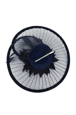 Spiral Circular Brim Fascinator With Feathers Burst In Navy by SVNX
