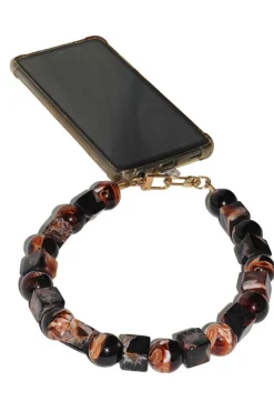 Square & Ball Style Acrylic Phone Strap - Black & Brown by Goddiva Accessories