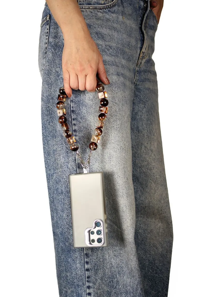 Square & Ball Style Acrylic Phone Strap - Brown & Yellow by Goddiva Accessories
