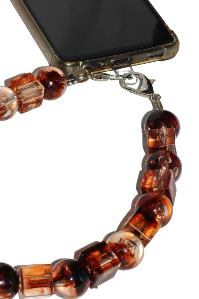 Square & Ball Style Acrylic Phone Strap - Brown & Yellow by Goddiva Accessories
