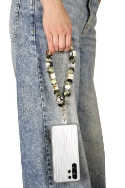 Square & Ball Style Acrylic Phone Strap - Green & White by Goddiva Accessories