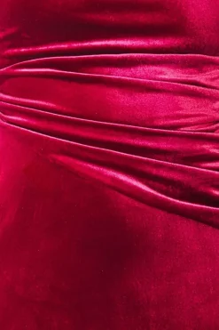 Square Neck Gathered Waist Velvet Maxi - Burgundy by Goddiva