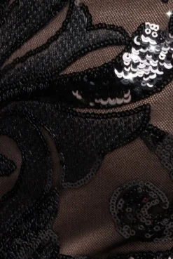 Square Neck Scalloped Embroidered Sequin Midi Dress - Black by Goddiva