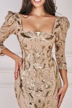Square Neck Scalloped Lace Maxi - Champagne by Goddiva