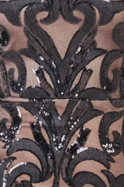 Square Neck Scalloped Lace Maxi - Black by Goddiva