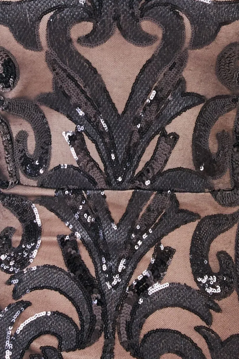 Square Neck Scalloped Lace Maxi - Black by Goddiva