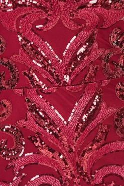 Square Neck Scalloped Lace Maxi - Wine by Goddiva