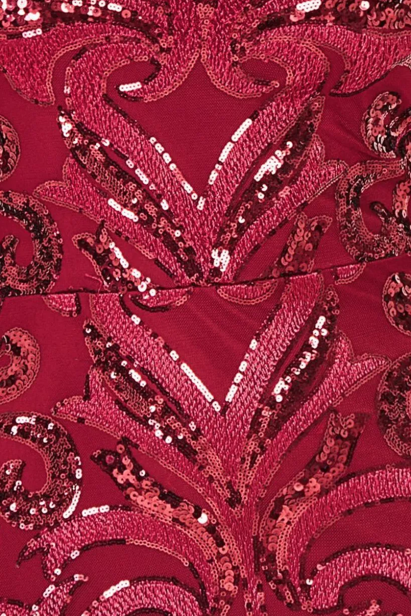 Square Neck Scalloped Lace Maxi - Wine by Goddiva