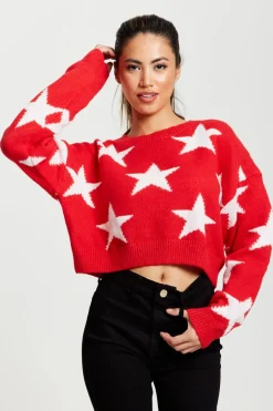 Star Pattern Jumper In Red by Liquorish