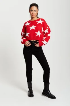 Star Pattern Jumper In Red by Liquorish