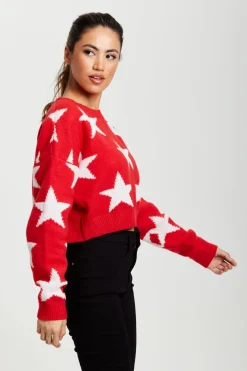 Star Pattern Jumper In Red by Liquorish