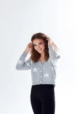 Star Pattern V-neck Button Down Cardigan Grey by Liquorish