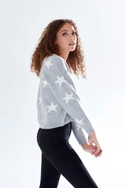 Star Pattern V-neck Button Down Cardigan Grey by Liquorish