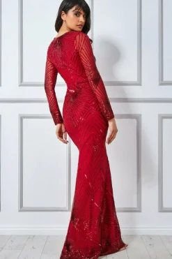 Starburst Effect Maxi Dress - Red by Goddiva