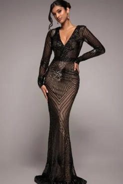 Starburst Sequin Maxi Dress - Black by Goddiva