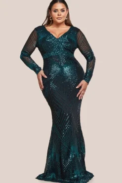 Starburst Sequin Maxi Dress - Emerald by Goddiva Plus