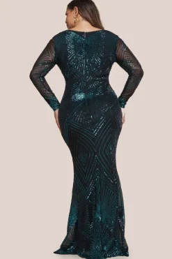 Starburst Sequin Maxi Dress - Emerald by Goddiva Plus