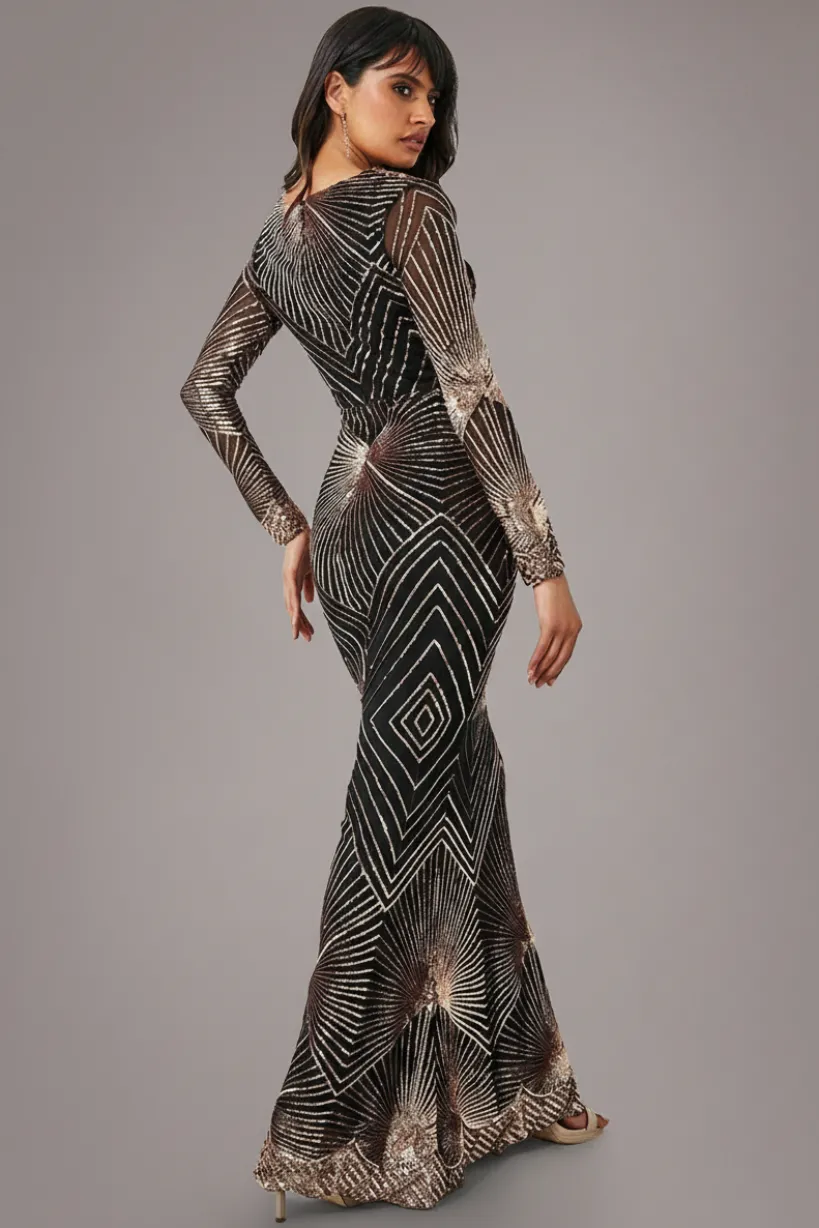 Starburst Sequin Maxi Dress - Rosegold by Goddiva