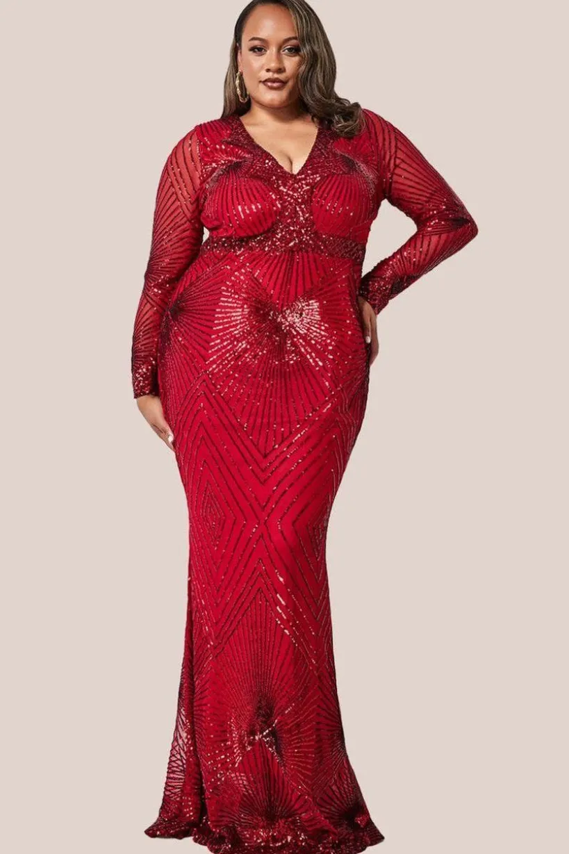Starburst Sequin Maxi Dress - Red by Goddiva Plus
