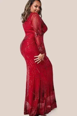 Starburst Sequin Maxi Dress - Red by Goddiva Plus