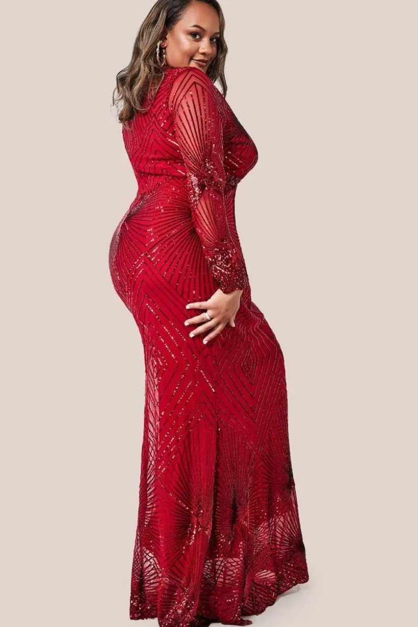 Starburst Sequin Maxi Dress - Red by Goddiva Plus
