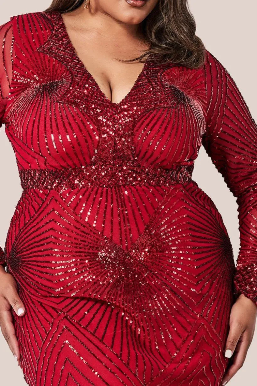 Starburst Sequin Maxi Dress - Red by Goddiva Plus