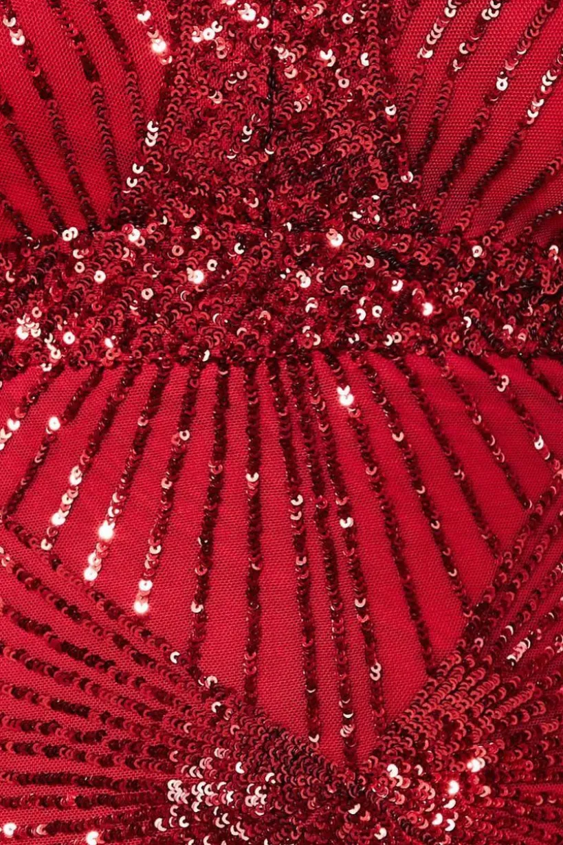 Starburst Sequin Maxi Dress - Red by Goddiva Plus