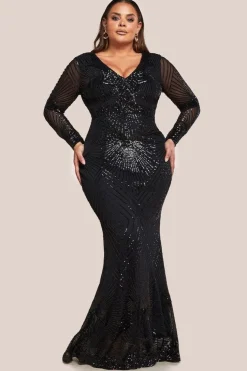 Starburst Sequin Maxi Dress - Black by Goddiva Plus