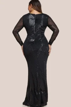 Starburst Sequin Maxi Dress - Black by Goddiva Plus