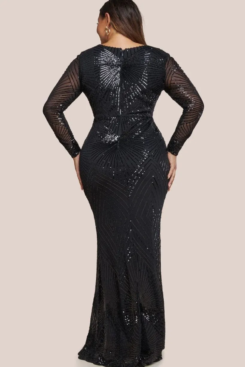 Starburst Sequin Maxi Dress - Black by Goddiva Plus