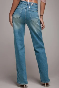 Straight Leg Denim Jeans - Blue by Goddiva denim