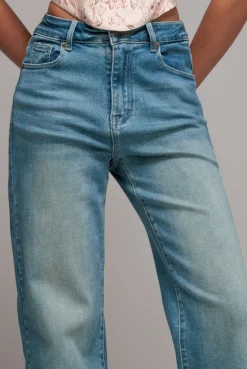 Straight Leg Denim Jeans - Blue by Goddiva denim