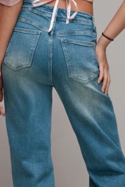 Straight Leg Denim Jeans - Blue by Goddiva denim