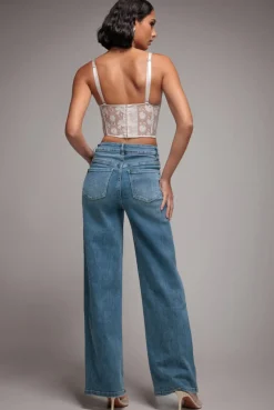 Straight Leg Stretch Denim Jeans - Blue by Goddiva denim