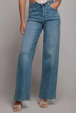 Straight Leg Stretch Denim Jeans - Blue by Goddiva denim