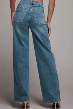 Straight Leg Stretch Denim Jeans - Blue by Goddiva denim