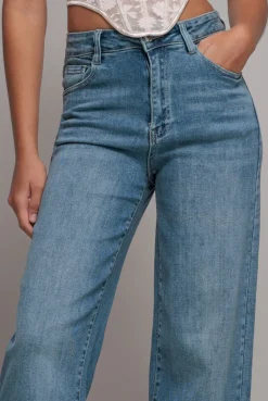 Straight Leg Stretch Denim Jeans - Blue by Goddiva denim