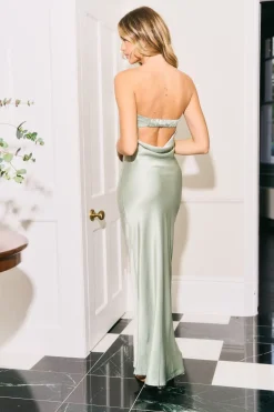 Strapless Folded Bust Satin Maxi Dress by Urban Touch