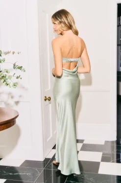 Strapless Folded Bust Satin Maxi Dress by Urban Touch