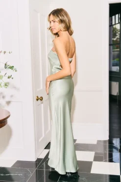 Strapless Folded Bust Satin Maxi Dress by Urban Touch
