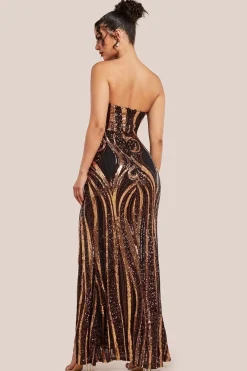 Strapless Multi Sequin Maxi Dress - Bronze by Goddiva