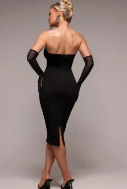 Strapless Super Plunge Diamante Neck Midi Dress - Black by Goddiva