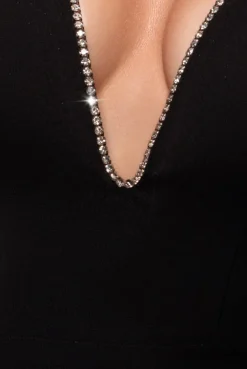 Strapless Super Plunge Diamante Neck Midi Dress - Black by Goddiva