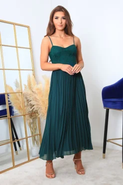 Strappy Pleated Lace Dress by Double Second