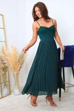 Strappy Pleated Lace Dress by Double Second