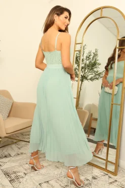 Strappy Pleated Lace Dress by Double Second
